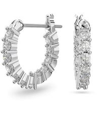 Swarovski - Matrix Vittore Mini Hoop Pierced Earrings With White Circle Cut Crystal On A Rhodium Plated Setting With A Hinged Closure - Lyst