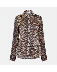 Ganni - Satin Print Long Sleeve Blouse - Lyst