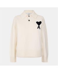 Ami Paris - Knitted Long Sleeve Polo Shirt - Lyst