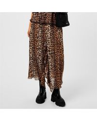 Ganni - Leopard Pleated Georgette Midi Flounce Skirt - Lyst