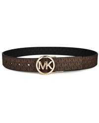 MICHAEL Michael Kors - Michael Kors Round Buckle Reversible Logo And Leather Belt - Lyst