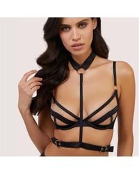 Playful Promises - Alessia Satin & Illusion Mesh Buckled Plunge - Lyst