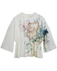 Ted Baker - Soft Blooms Puff Sleeve Peplum Top - Lyst