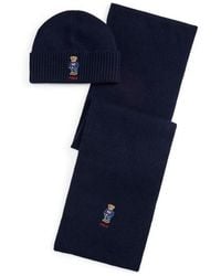 Polo Ralph Lauren - Wool Blend Bear Scarf And Beanie Gift Box Winter Set - Lyst