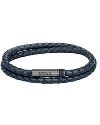 BOSS - Ares Double Wrap Leather Bracelet - Lyst