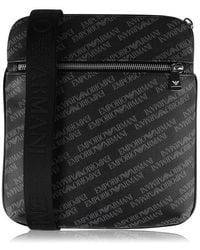 Emporio Armani All Over Logo Print Cross Body Bag - Black