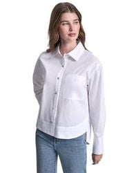 DKNY - Jeans Poplin Shirt W/ Rhinestone Buttons & Stepped Hem - Lyst