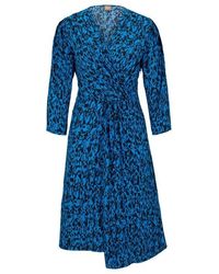 BOSS - Wrap-front V-neck Dress With Seasonal Print - Lyst