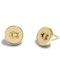 COACH - Round Logo Stud Earrings - Lyst