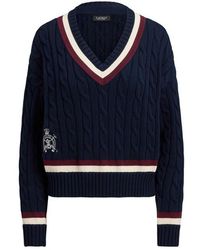 Ralph Lauren - Real Leather Knitted Crew Neck Jumper - Lyst