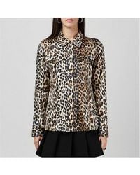 Ganni - Leopard Satin Long Sleeve Shirt - Lyst