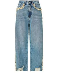 PATBO - Camila Bead Denim Wide Leg Jeans - Lyst