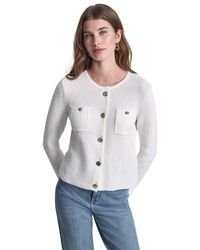 DKNY - Jeans Tuck Stitch Crew Neck Cardigan W/ Regal Buttons - Lyst
