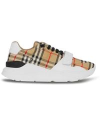 Burberry - Regis Check Cotton Trainers - Lyst