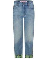 Valentino - Patterned Straight Leg Jeans - Lyst