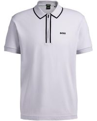 BOSS - Philix Quarter Zip Cotton Short Sleeve Polo Shirt - Lyst