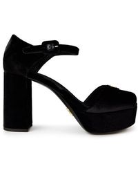 Prada - Velvet Platform Sandals - Lyst