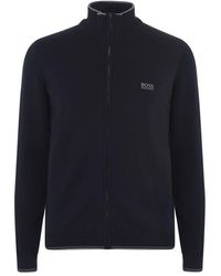BOSS Zip Through Knitted Cardigan - Blue