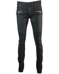 Balmain Skinny Biker Black Coated Effect Jeans