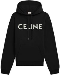 Celine Logo-print Cotton-jersey Hoodie Black for Men | Lyst