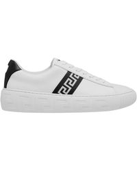Versace Greca Logo Leather Sneakers - White
