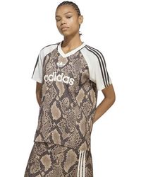 adidas - Snake Print Satin Jersey T-Shirts - Lyst