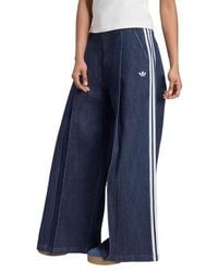 adidas - Denim Pleats Wide Leg Joggers Pants - Lyst