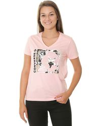 Converse Linear Floral Box Star V Neck Tee - Pink