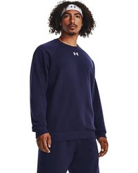 Under Armour - Felpa Rival Fleece Crew Da Uomo Midnight Marino Bianco - Lyst