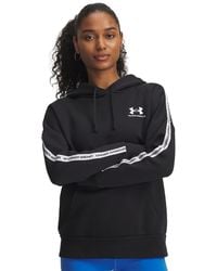 Under Armour - Dameshoodie Icon Fleece Taped Zwart Wit - Lyst