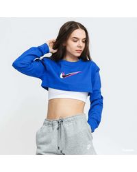 Nike Sportswear Long Sleeve Crop Top Print Blue - Bleu
