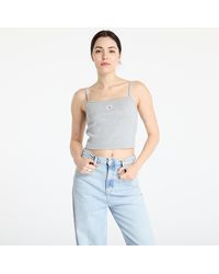 Calvin Klein - Tank Top Jeans Woven Label Rib Crop - Lyst