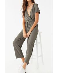 Forever 21 Surplice Ribbed Jumpsuit , Dark Olive - Green