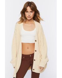 Forever 21 Women Chunky Knit Cardigan Sweater - White