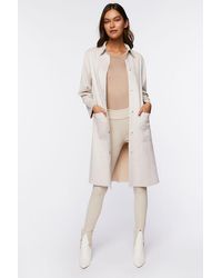 Forever 21 Women Faux Suede Button-front Duster Co - Natural