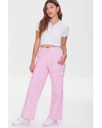Forever 21 Twill Wide-leg Cargo Pants - Pink