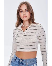 Forever 21 Striped Cropped Polo Shirt - Natural