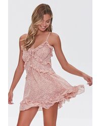 Forever 21 Women Ruffled Floral Print Mini Dress - Pink