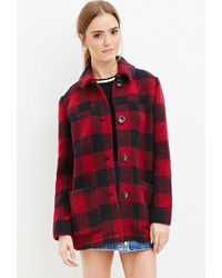 Forever 21 Buffalo Plaid Wool-blend Coat - Red