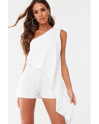 Missguided One-shoulder Cape Romper At , Ivory - White