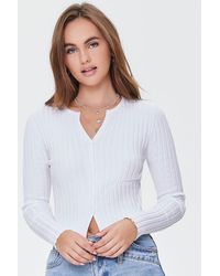 Forever 21 Women Ribbed Knit Cardigan Sweater - White