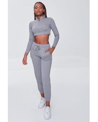 Forever 21 French Terry Crop Top & Sweatpants Set - Grey