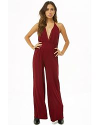 Forever 21 Strappy Halter Jumpsuit , Burgundy - Red