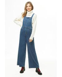 Forever 21 Wide-leg Denim Overalls , Dark Denim - Blue