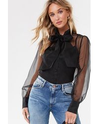 Forever 21 Sheer Pussycat Bow Shirt & Cami Set , Black