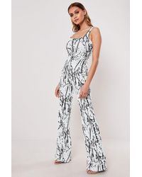 Missguided Marble Print Jumpsuit At , White/black