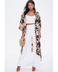Forever 21 Satin Floral Kimono - Black