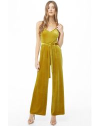 Forever 21 Velvet Belted Palazzo Jumpsuit , Citron - Yellow