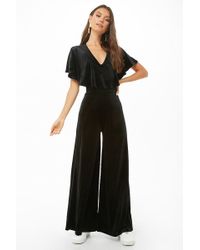 Forever 21 Flounce Velvet Jumpsuit , Black