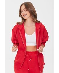 Forever 21 Basic Fleece Zip-up Hoodie - Red